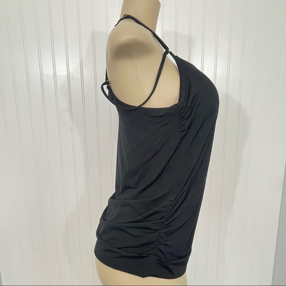 Athleta Black Tankini Top Blouse Hem Strappy Ruched Sides Medium - Picture 3 of 10
